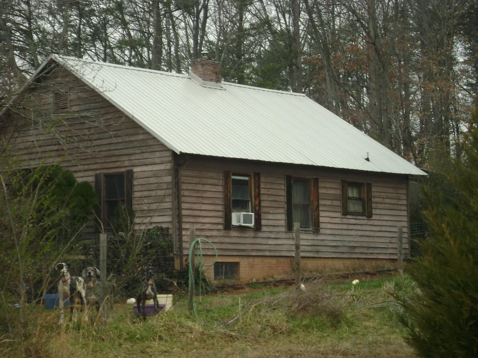 White metal roof on an old wood sided farmhouse, from a Metal Roof Installation job in Thayer